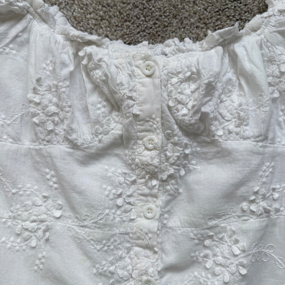 O.P.T Women's White Cotton Babydoll Milkmaid Eyelet Summer Dress Small Romantic - Picture 7 of 16